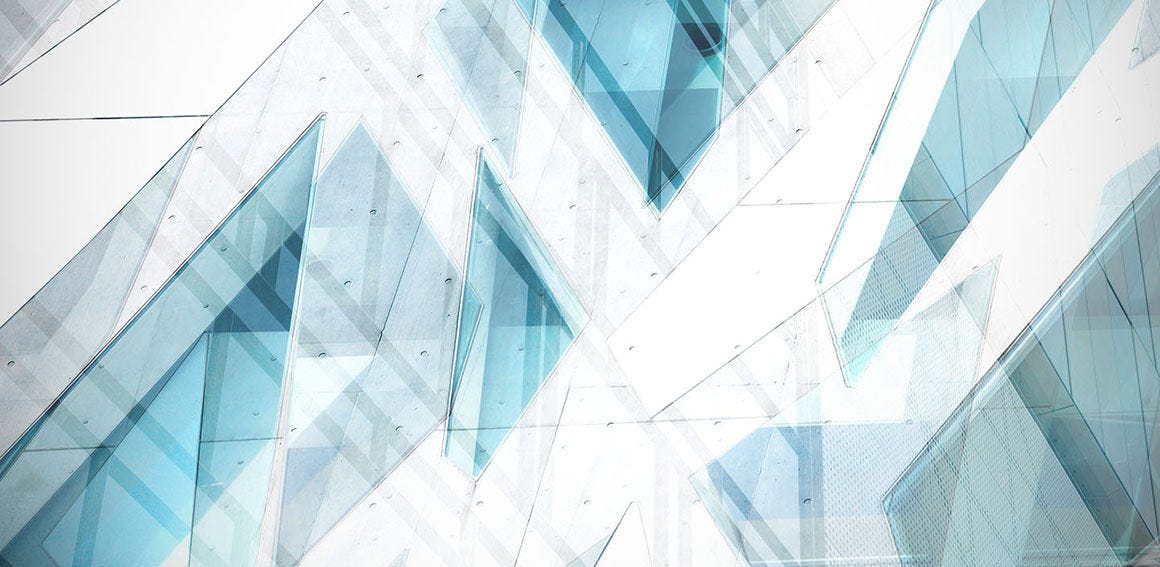 Abstract architecture background showing white and gray concrete wall and blue glass, realized with multiple exposure of building features, details and facades. Geometric shapes, glass windows and metal surfaces overlap in a vibrant colored background. Skyscrapers, office and commercial buildings photographed in japanese cities are the image base of the multi-layered effect.